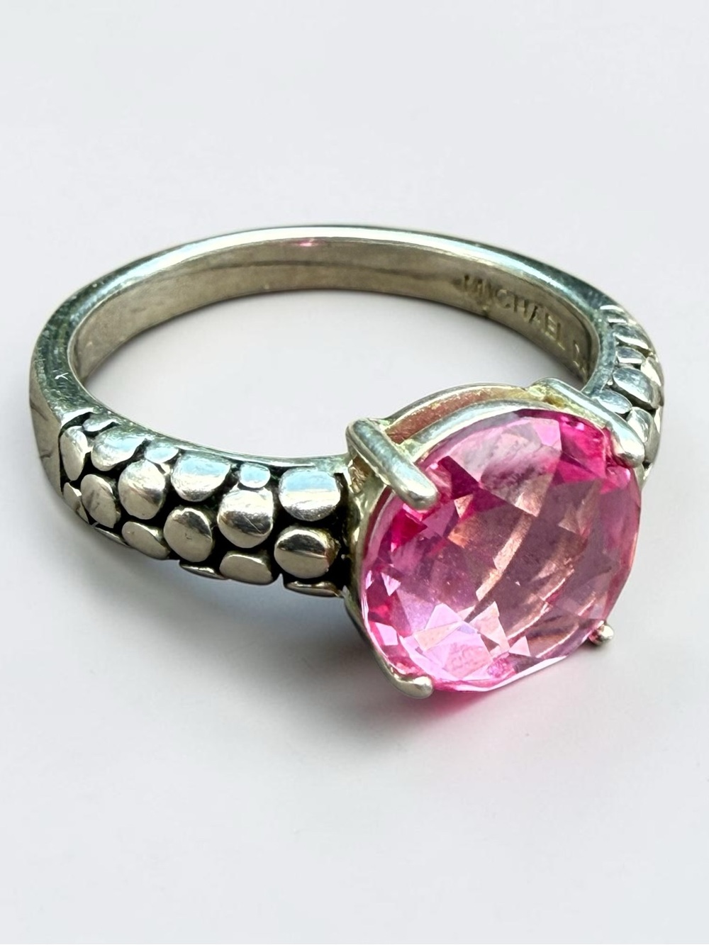 Sz 9 Vtg Designer Michael Dawkins Sterling Silver 925 Pink Sapphire Pebble Ring